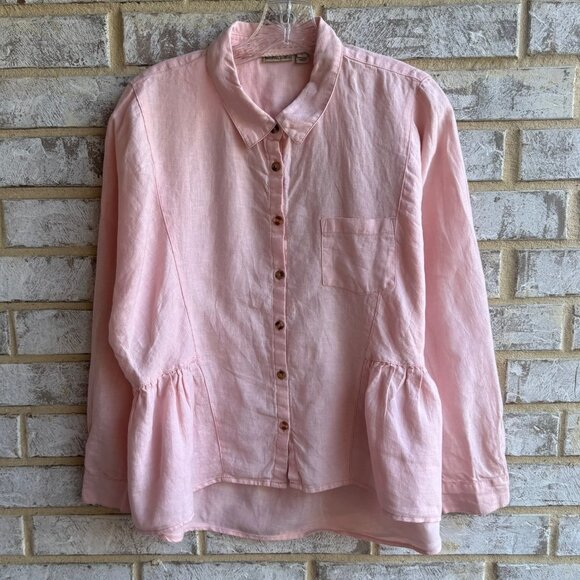 Holding Horses Long Dolman Sleeve Button Up 100% Linen Shirt Women's Size S - Picture 1 of 8